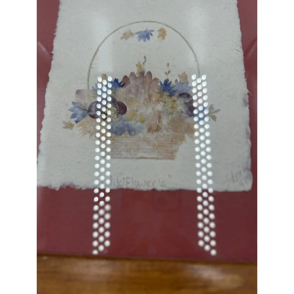 Vintage 1998 Signed Antonia Wildflowers Pressed Flower Art Oak Wood Frame 10.5